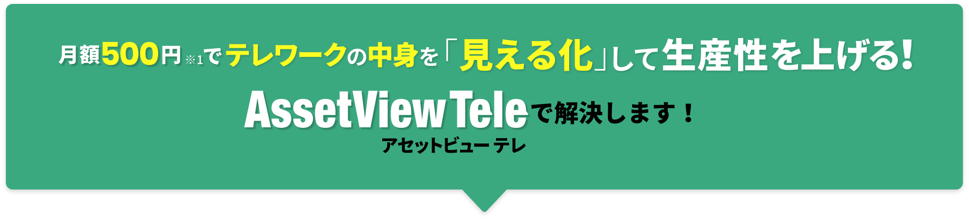 月額500円※1でテレワークの中身を「見える化」して生産性を上げる!AssetViewTele(アセットビューテレ)で解決します!
