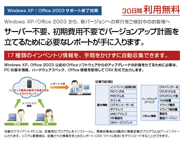 初期費用、サーバー不要のIT資産無料調査サービスを発表