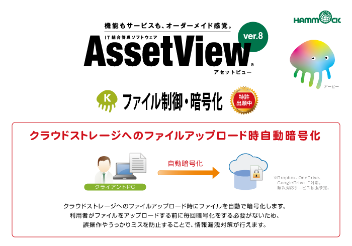 特許出願中の「ファイル暗号化」製品に、自動暗号機能を強化した AssetView 新バージョンを発表