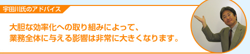 大胆な効率化への取り組みによって、業務全体に与える影響は非常に大きくなります。